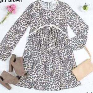 New Leopard print long sleeve above the knee dress.